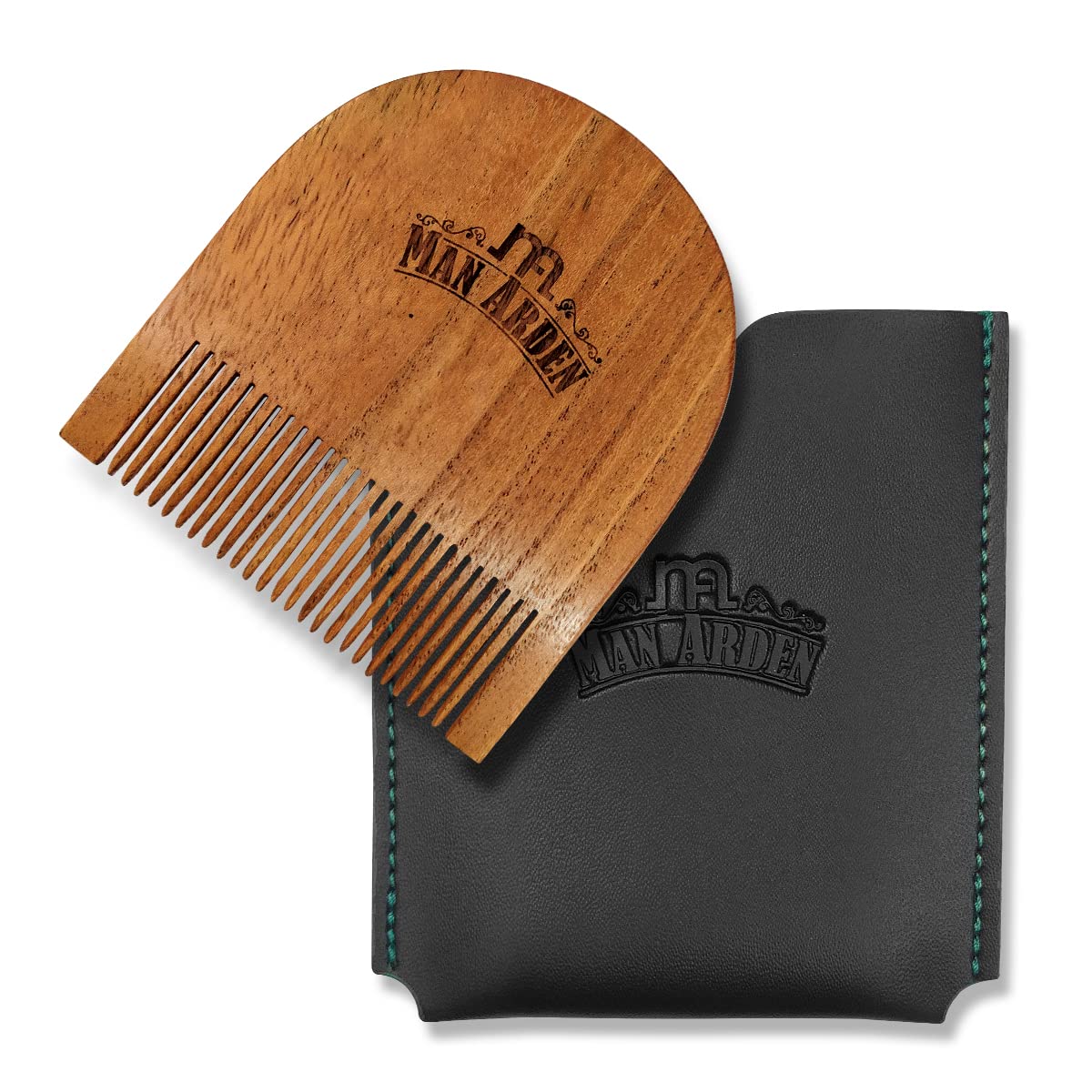 Man Arden Pure Neem Wooden U Shaped Beard Comb with Premium Faux Leather Pouch Beauty and Personal Care Man Arden