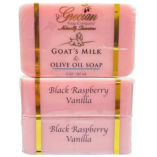 The Grecian Soap Company Goat Milk & Olive Oil Soap Bar 3-Pack - Black Raspberry Vanilla Scent, Natural Bar Soap, Moisturizing & Nourishing Body Soap Beauty & Personal Care The Grecian Soap Company