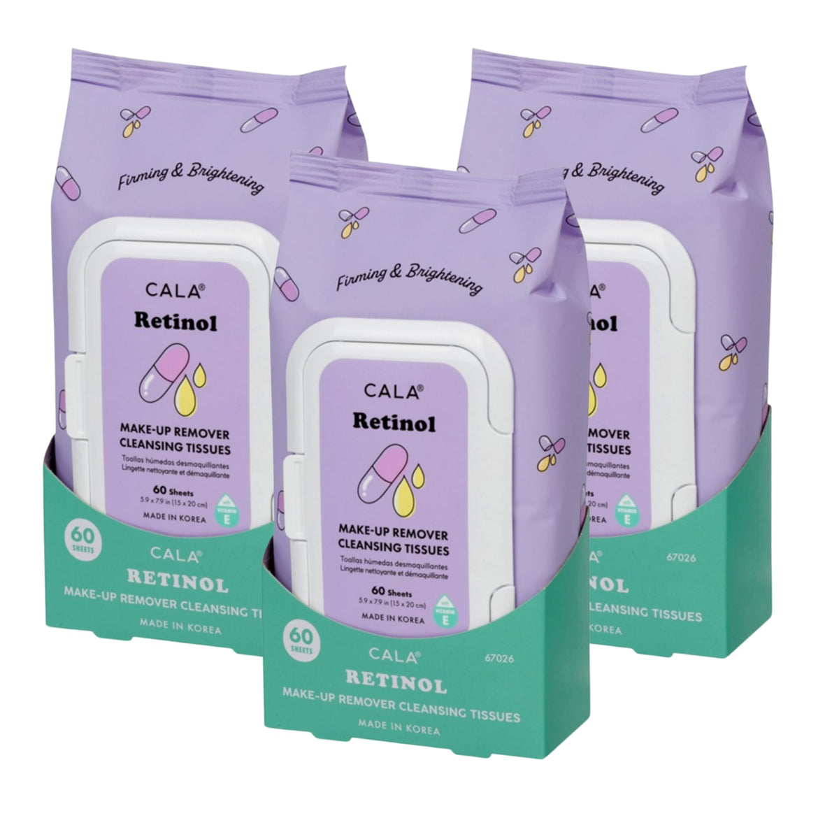 CALA Makeup Remover Cleansing Tissues: Retinol (60 Sheets) - Anti-Aging, Hydrating Wipes for a Smooth, Radiant Complexion, Gentle on All Skin Types