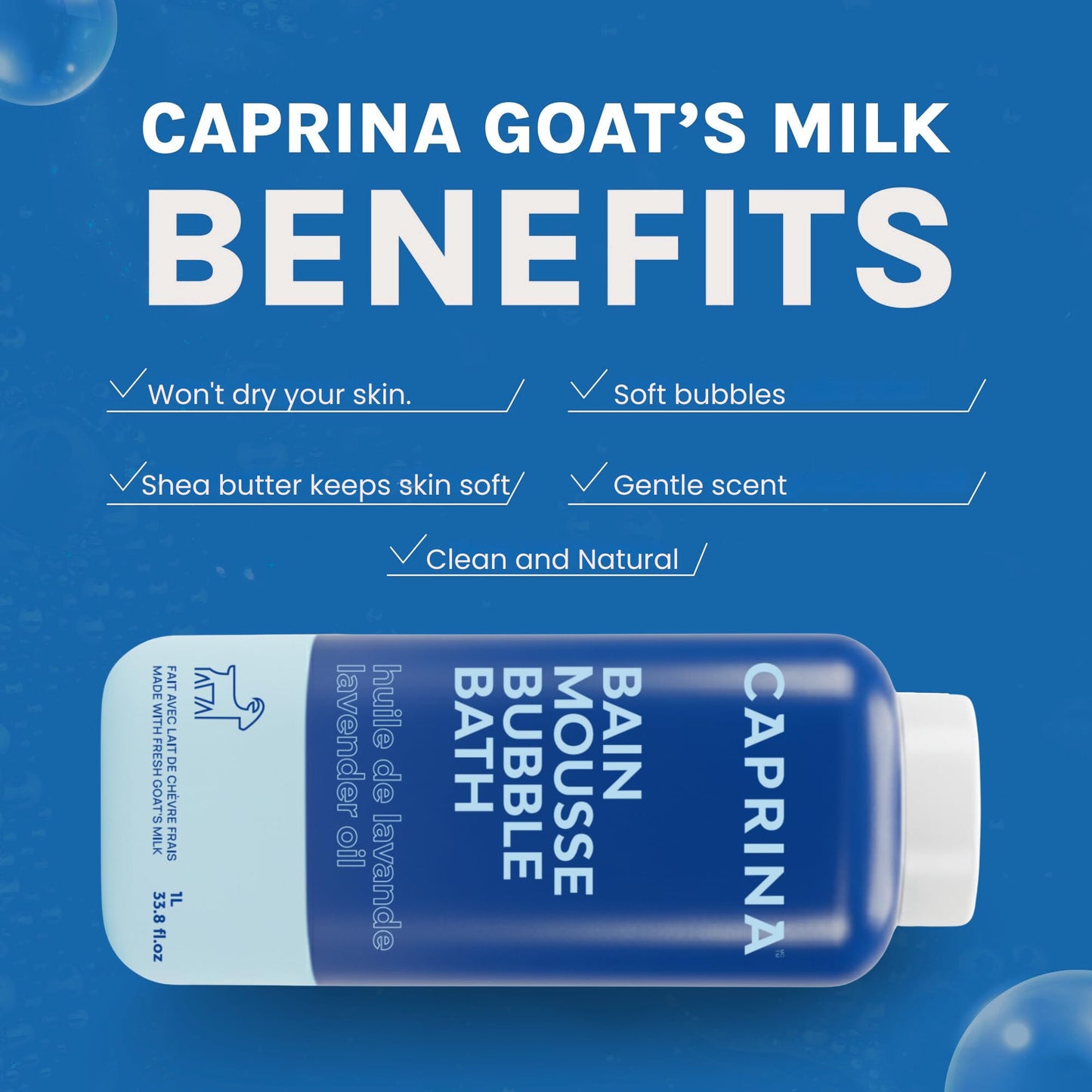 Caprina Fresh Goat’s Milk Bubble Bath, 1L, Hydrating Relaxing Foam Bath, Moisturizing and Gentle on Skin, Made in Canada (Lavender Oil) Beauty and Personal Care Caprina by Canus