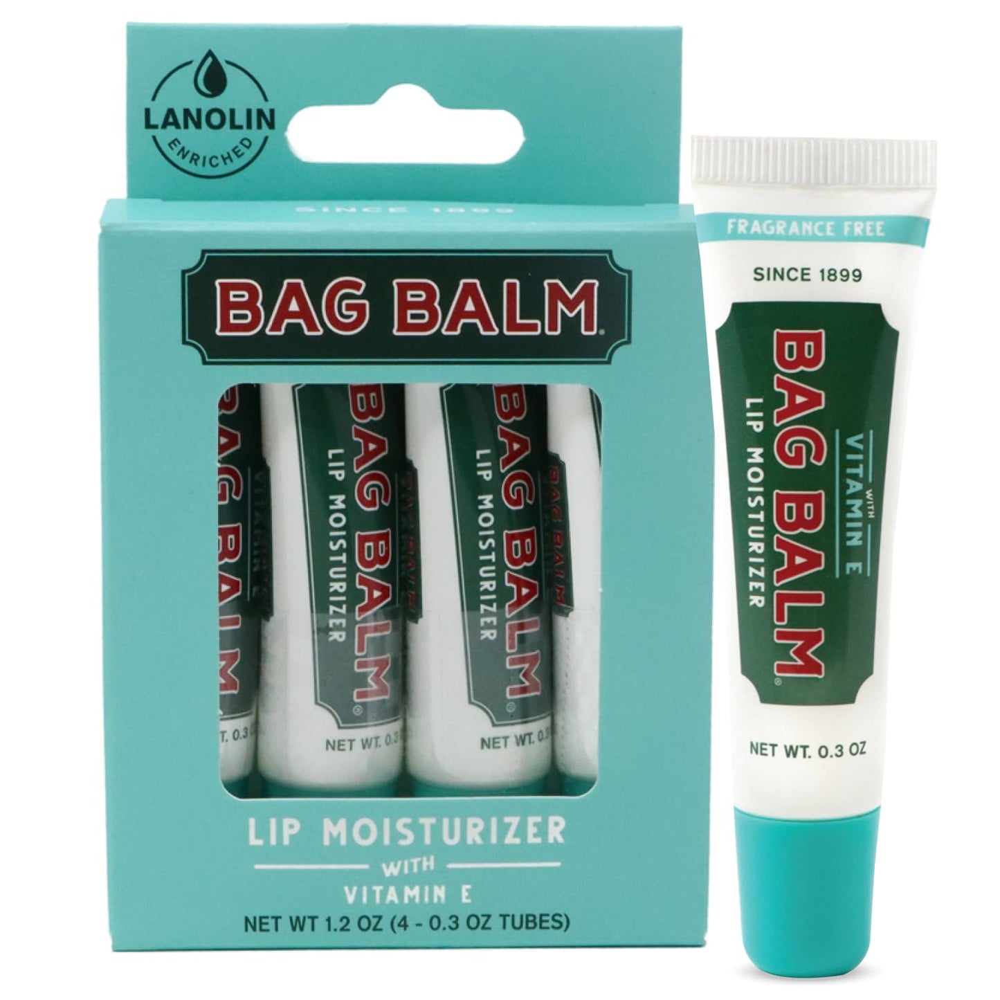 Vermont's Original Bag Balm Fragrance Free Lip Balm with Vitamin E - Pack of 4 0.3oz Tubes Beauty and Personal Care Bag Balm