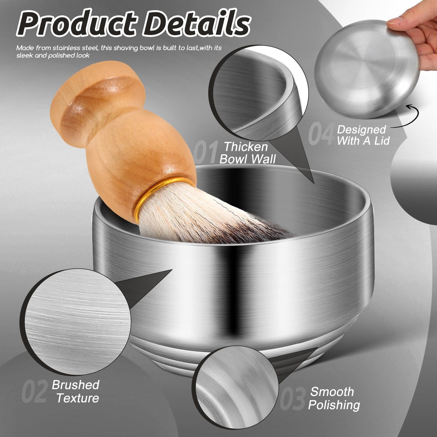 SEWACC Metal Shaving Bowl for Men Stainless Steel Shaving Soap Bowl with Lid Bathroom Tool Household Beard Accessories Beauty and Personal Care SEWACC
