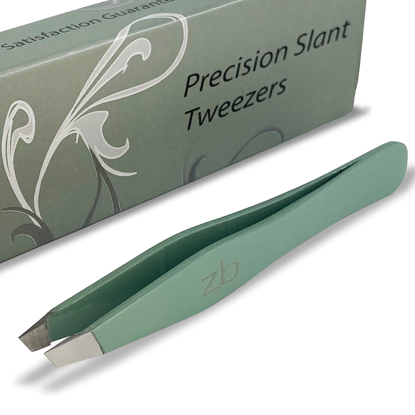 Tweezers - Surgical Grade Stainless Steel - Slant Tip for Expert Eyebrow Shaping and Facial Hair Removal - with Protective Pouch (Sage) Beauty and Personal Care Zizzili Basics