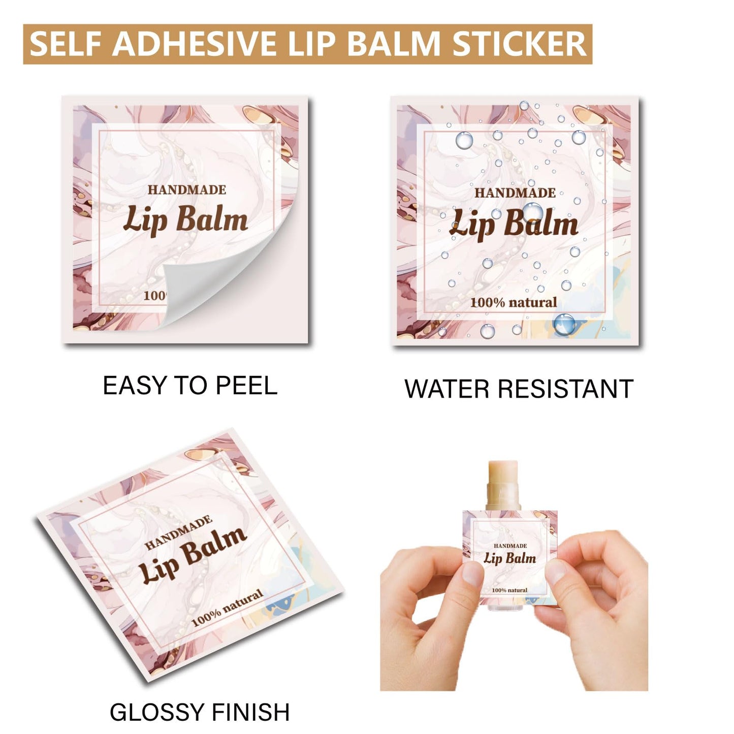 CRASPIRE 8 Styles Lip Balm Stickers, 80 Pcs, Marble Square Pattern, Waterproof, Self-Adhesive, DIY Labels for Lip Balm Tubes & Containers Beauty and Personal Care CRASPIRE