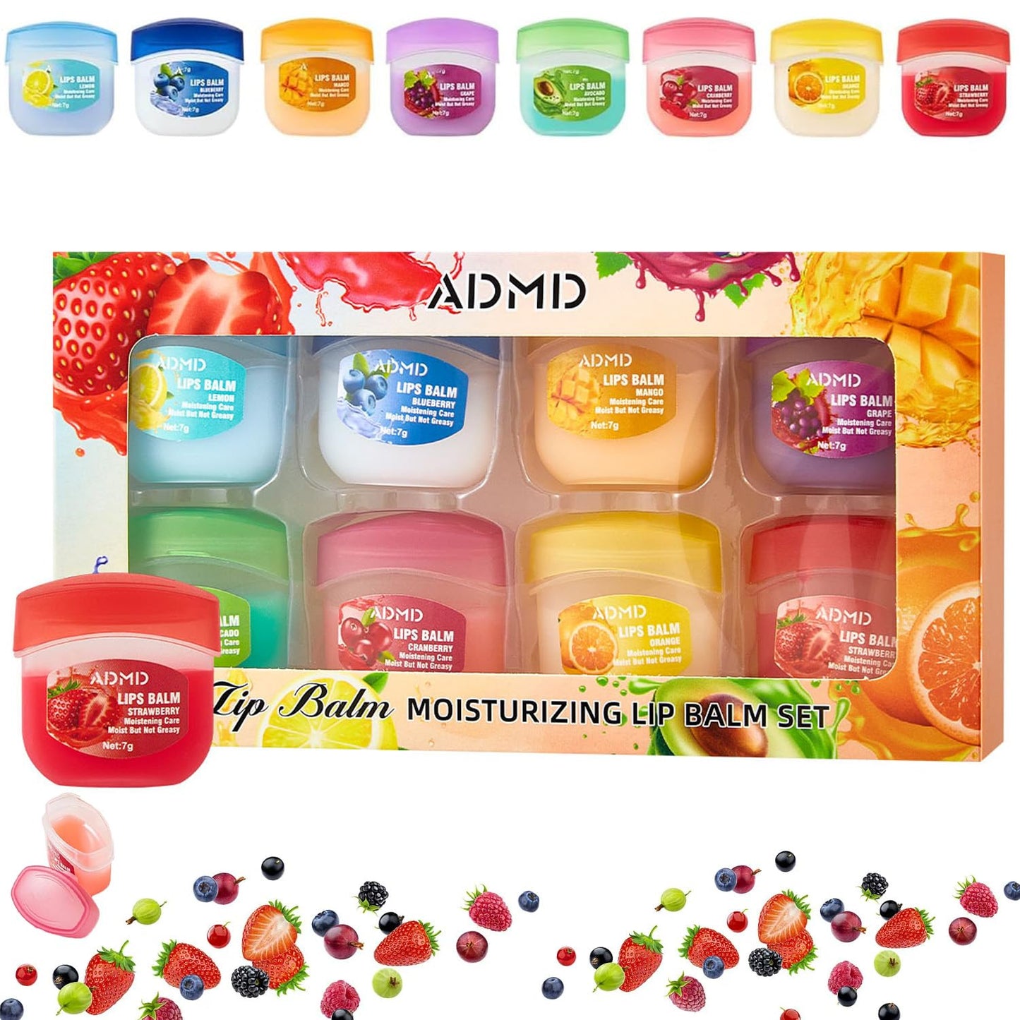 8Pcs Fruit Flavored Lip Care Set, Admd Mini Lip Balm Set, 8-in-1 Fruity Mini Lip Balms Can Be Used as Glosses Night Balms Colorless Lipsticks Beauty and Personal Care Hyxowgt