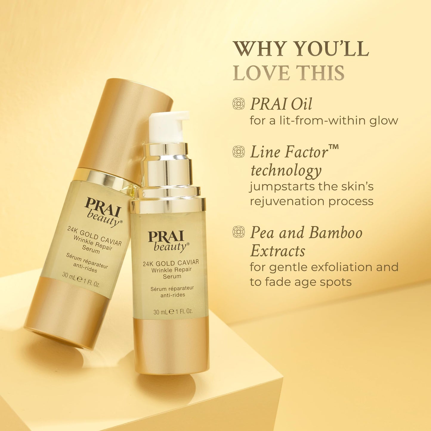 PRAI Beauty 24K Gold Caviar Wrinkle Repair Serum for Face | Anti-Aging Serum with Hyaluronic Acid to Plump and Fill In Wrinkles | Anti-Wrinkle Serum Beauty & Personal Care PRAI