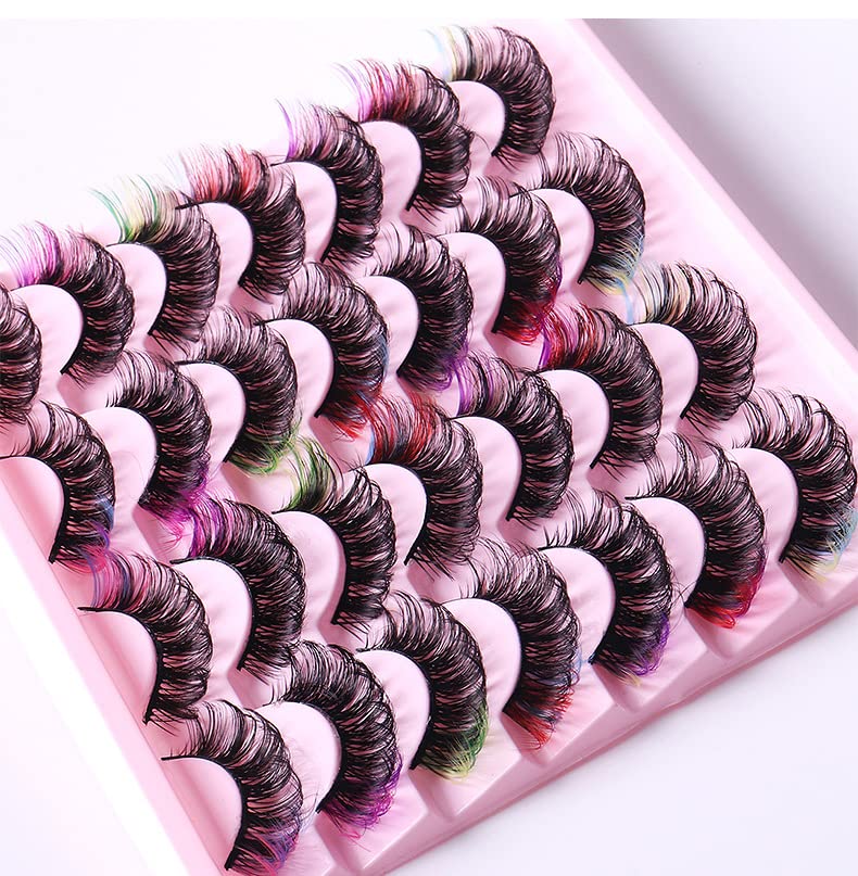 ABELYN Natural False Lashes with Color Soft and Wispy Thick Curly 3D Faux Mink Colored Eyelashes Extension Full Strip Lashes Beauty & Personal Care ABELYN