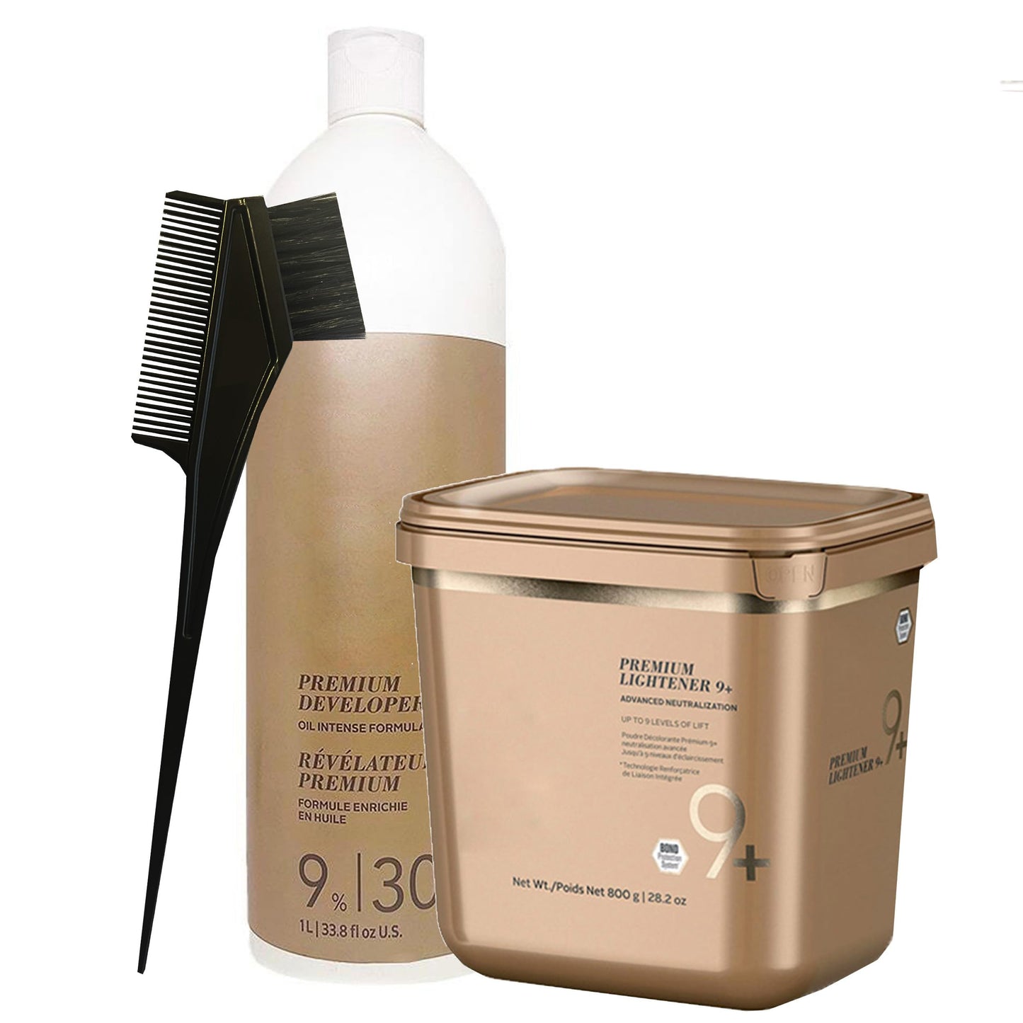 Blonde Me Lightener 9+ Premium Bleach 800 grams, BlondeMe Developer 9% / 30 Vol 1 Liter and M Hair Designs Tint Brush Comb (Bundle), Off White Beauty & Personal Care M Hair Designs