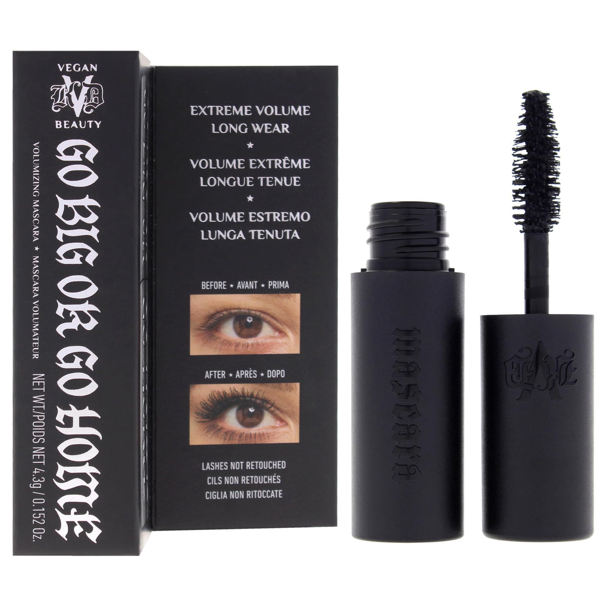 KVD Mini Go Big or Go Home Mascara - Trooper Black - Satin Black, Extreme Vegan Volume, Smooth Glide, Ultra?Black Long?Wear Formula, Fluffy Full Lash