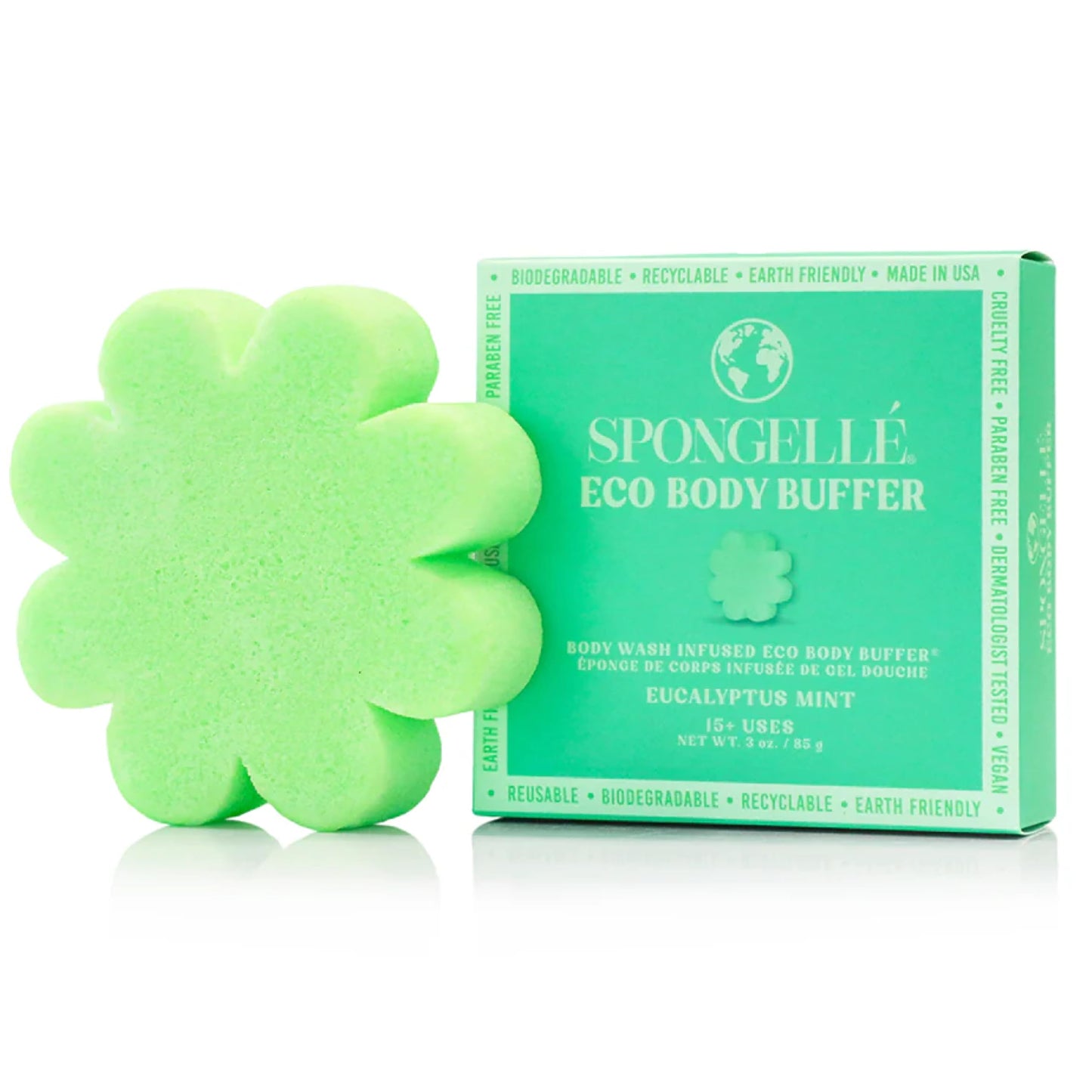 Spongelle Eucalyptus Mint Eco Collection Body Buffer Body Scrubber - Bath & Shower Loofah for Men & Women - Biodegradable, Cruelty-Free, Vegan Beauty and Personal Care SPONGELLÉ