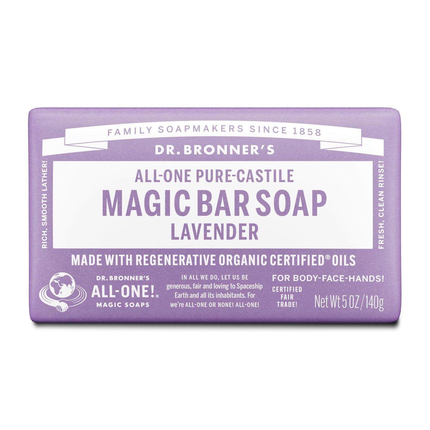 Dr. Bronner's - Pure-Castile Magic Bar Soap (Lavender, 5 ounce) - Made with Organic Oils, For Face, Body and Hair, Gentle and Moisturizing Beauty & Personal Care Dr. Bronner's