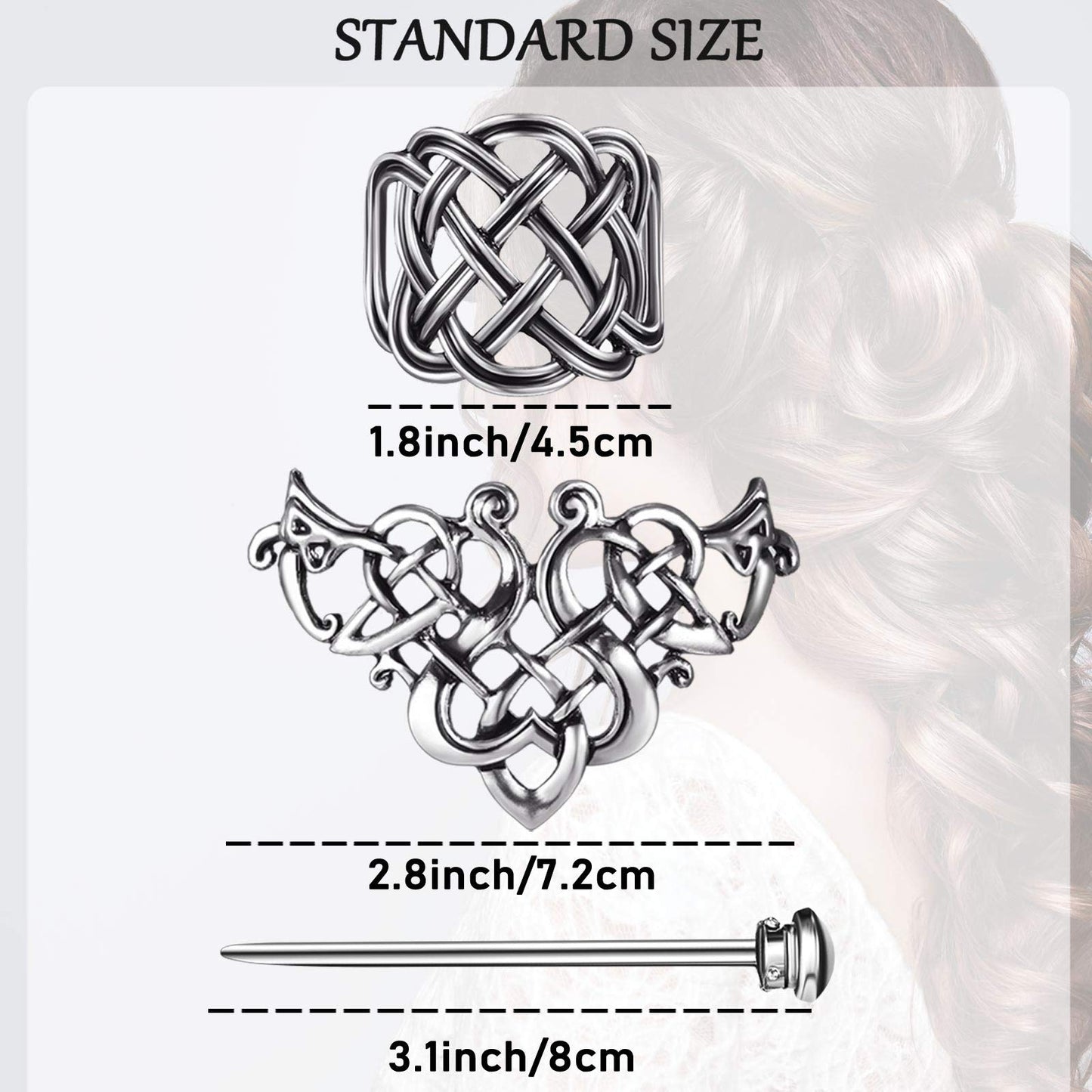 WILLBOND 2 Pieces Viking Celtic Hair Clips Hairpins Viking Silver Hairs Stick Celtic Knot Jewelry Hair Clips for Ladies or Women Beauty & Personal Care WILLBOND