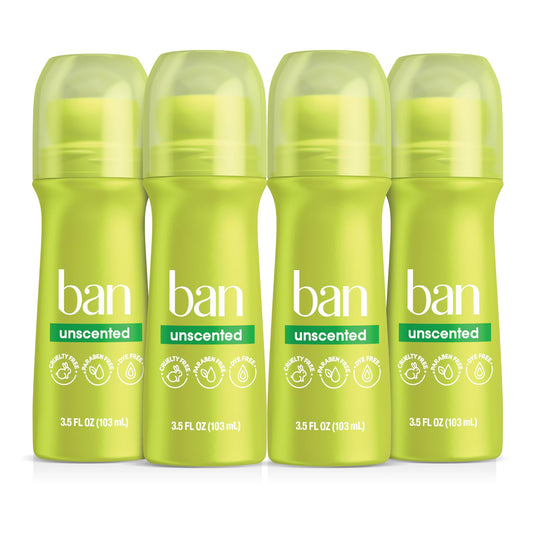 Ban Invisible Roll-on Antiperspirant Deodorant for Women and Men, 24-hour Underarm Odor & Sweat Protection, Unscented, 3.5 Oz, Pack of 4 Beauty and Personal Care Ban