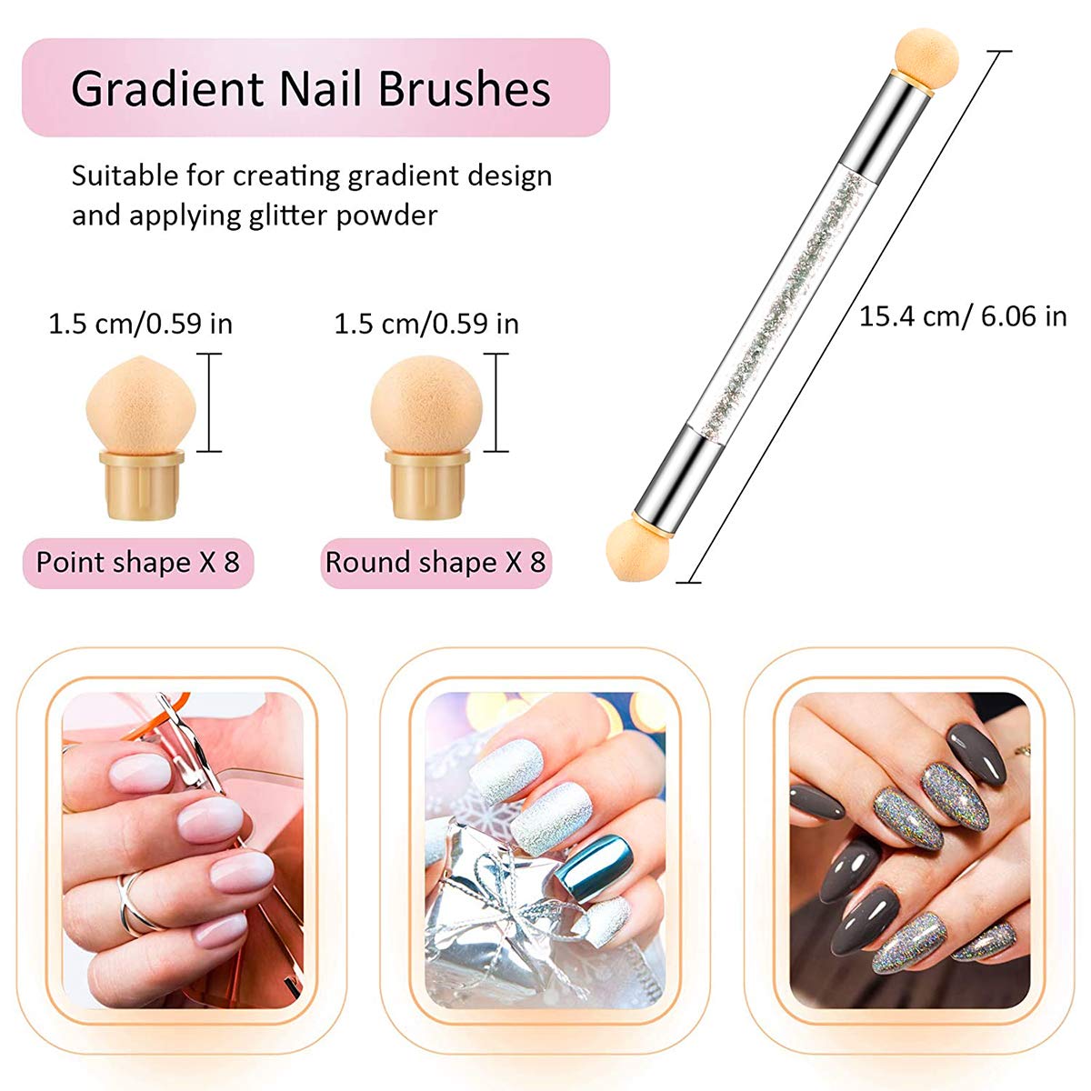 DANNEASY 1Pc Double-Ended Nail Sponges Pen 12Pcs Sponge Head UV Gel Acrylic Nail Gradient Shading Brush Ombre Design Manicure Tools Beauty & Personal Care DANNEASY