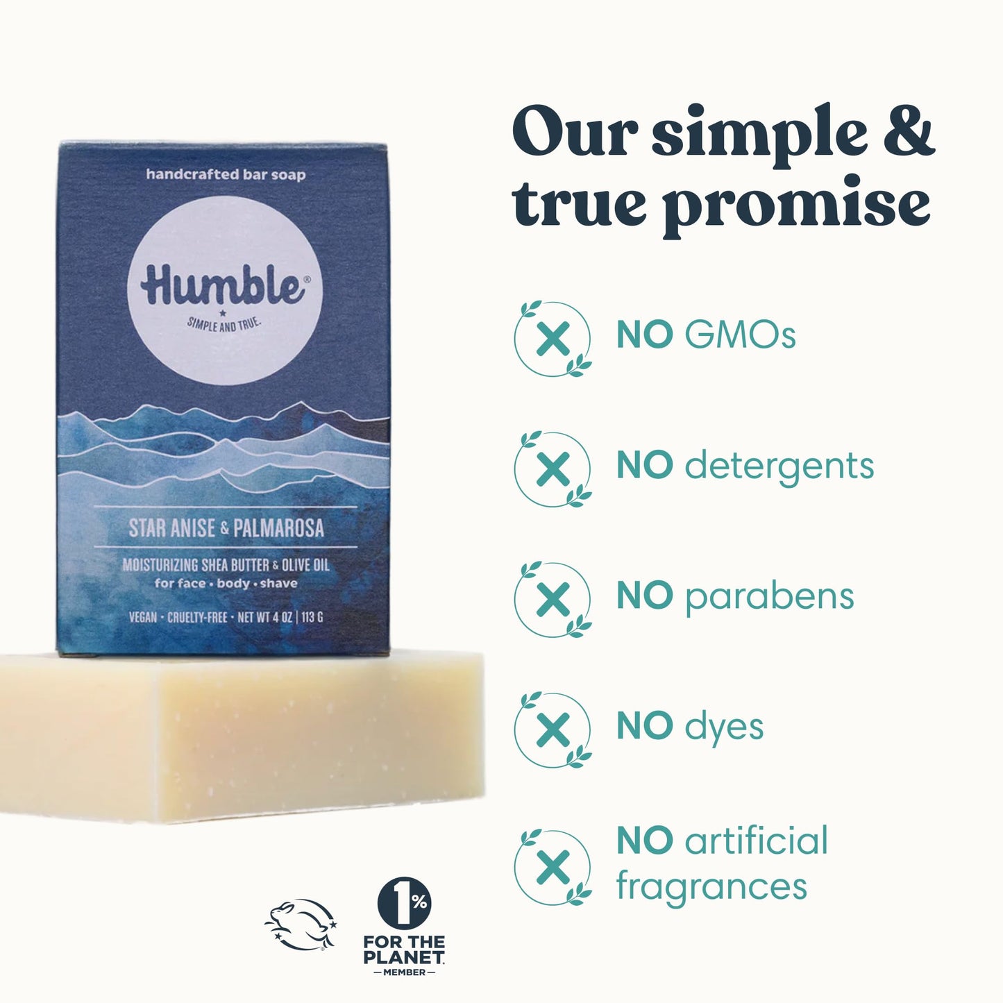 Humble Natural Bar Soap, Star Anise & Palmarosa - Cold Processed Face & Body Soap Bar with Essential Oils - Moisturizing Formula for Long-Lasting Beauty & Personal Care HUMBLE SIMPLE AND TRUE.