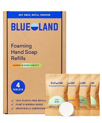 BLUELAND Foaming Hand Soap Refill Tablets, 4-Pack, Garden Blooms Variety Scents, Eco Friendly Cleaning Products, 4 x 9 Fl oz Beauty & Personal Care BLUELAND