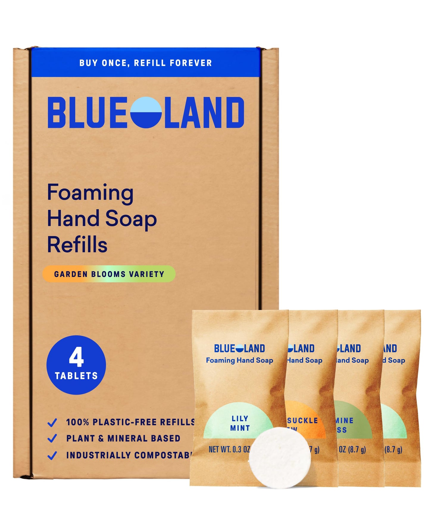 BLUELAND Foaming Hand Soap Refill Tablets, 4-Pack, Garden Blooms Variety Scents, Eco Friendly Cleaning Products, 4 x 9 Fl oz Beauty & Personal Care BLUELAND