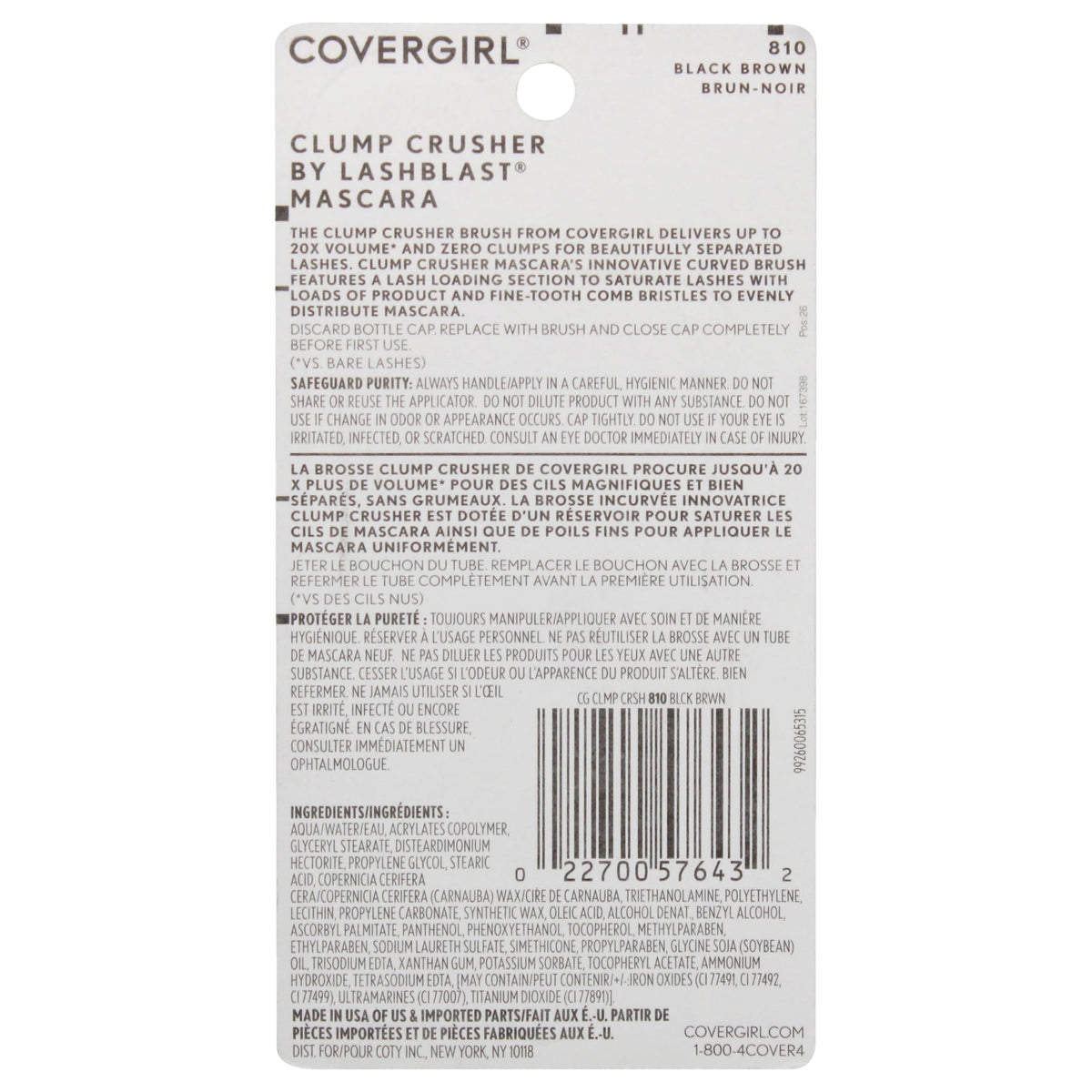 COVERGIRL - Clump Crusher by Lash Blast Mascara, 20X More Volume, Double Sided Brush, Long-Lasting Wear, 100% Cruelty-Free Beauty & Personal Care COVERGIRL