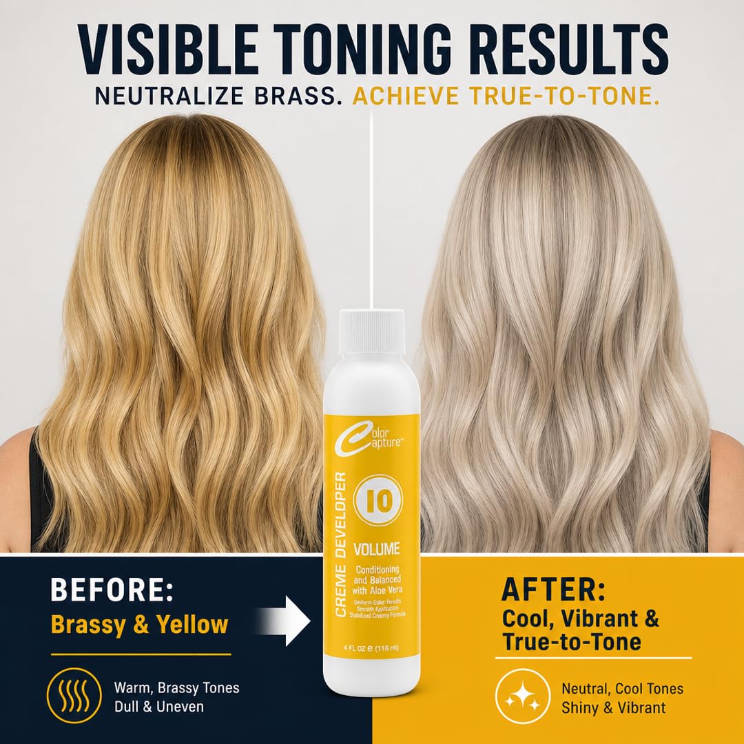 COLOR CAPTUR 10 Volume Cream Hair Developer - Color Activator for Toning & Glossing | Paraben-Free, Cruelty-Free, Made in USA | ISO & GMP Certified | Beauty & Personal Care COLOR CAPTURE