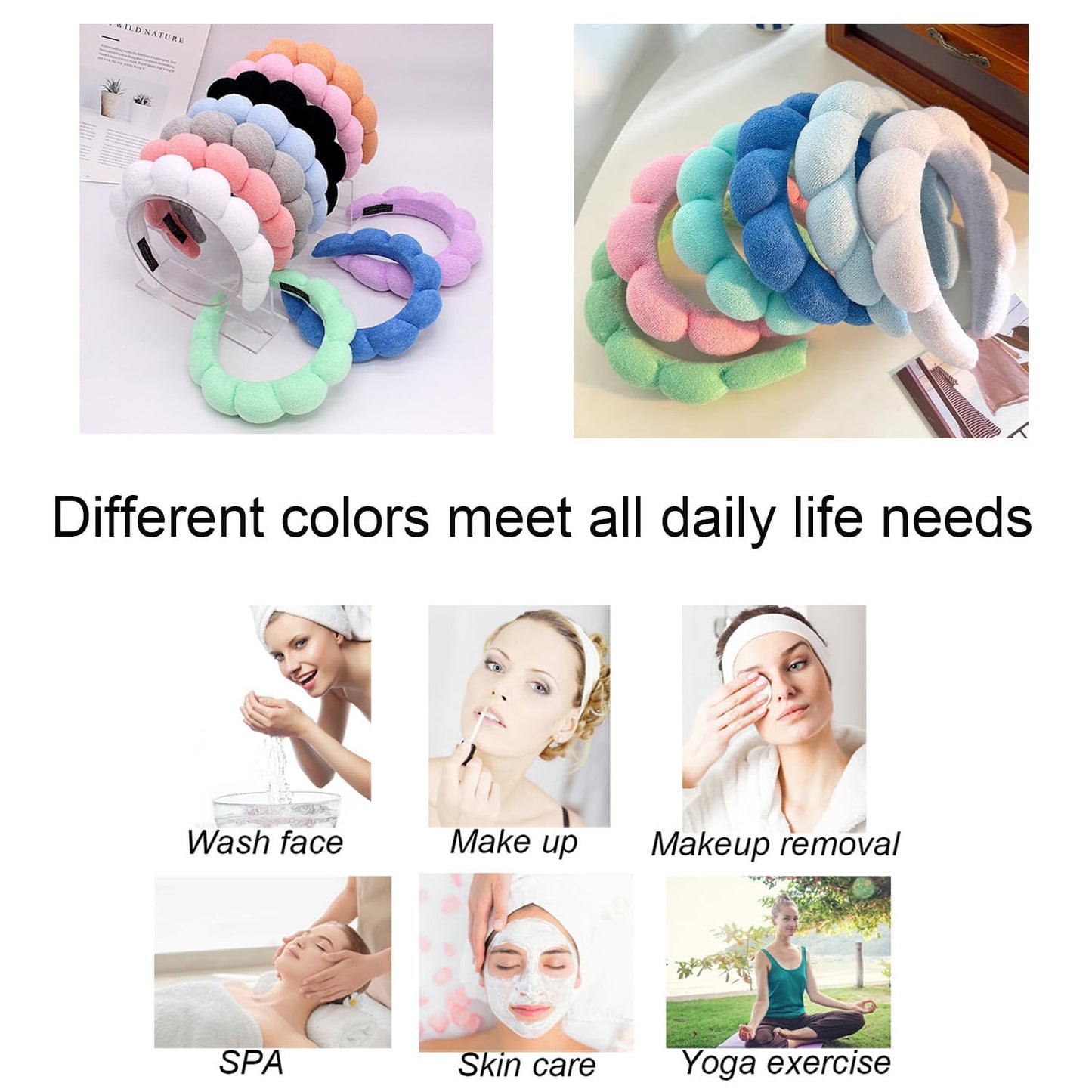 TYSSELY Spa Headbands for Washing Face Makeup Skin Care Headband Women Bubble Facial Beauty Headbands Puffy Shower Towel Band Hair Headband Beauty and Personal Care TYSSELY