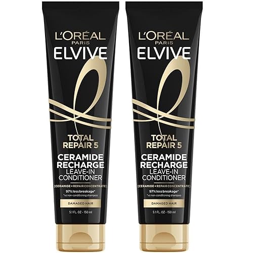L'Oreal Paris Elvive Total Repair 5 Protein Recharge Leave In Conditioner Treatment, and Heat Protectant, 2 pack, (5.1 Ounce each) (Packaging May Beauty & Personal Care L'Oreal Paris