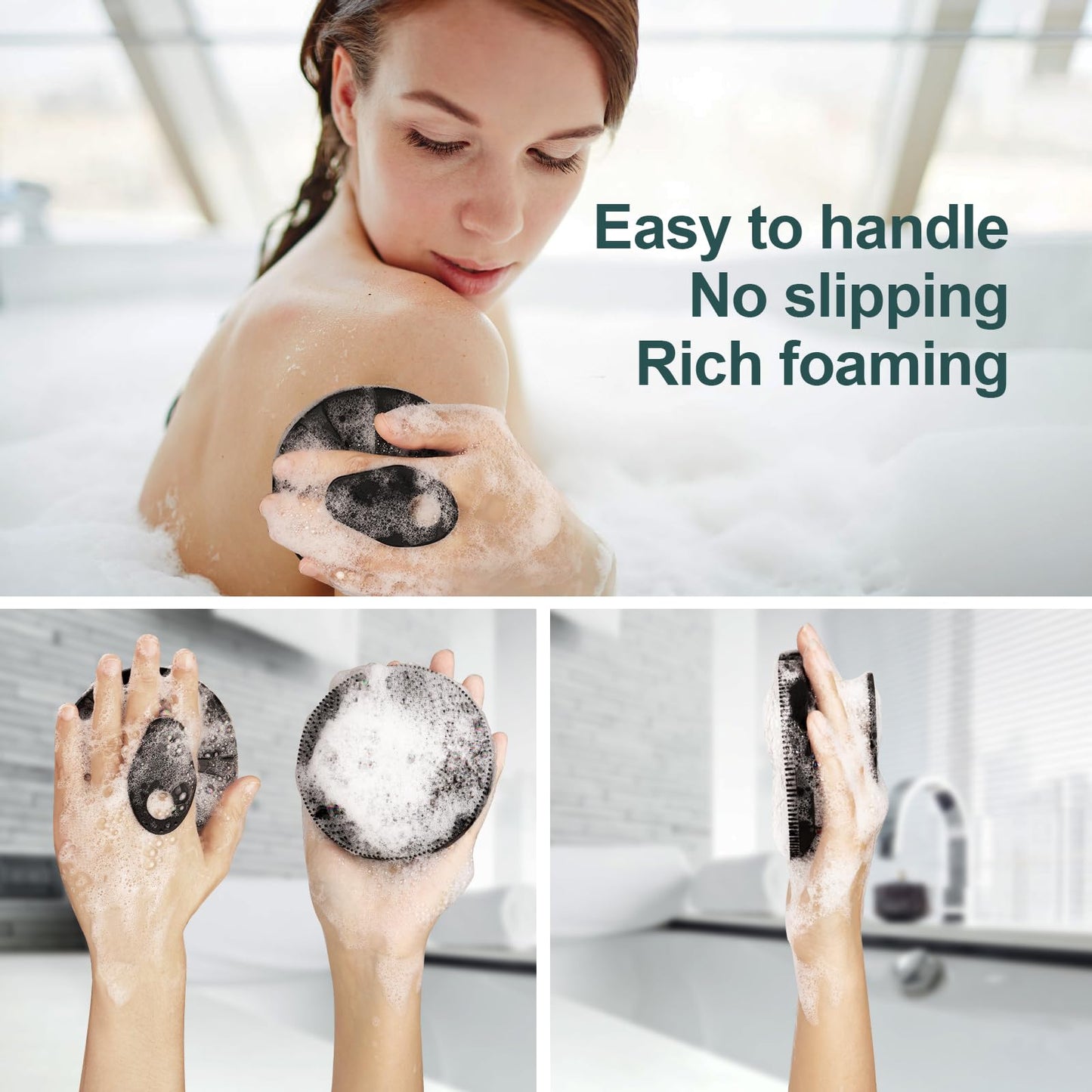 Food-Grade Silicone Body Scrubber Exfoliating & Massaging Brush, Black+Gray Beauty and Personal Care INNERNEED