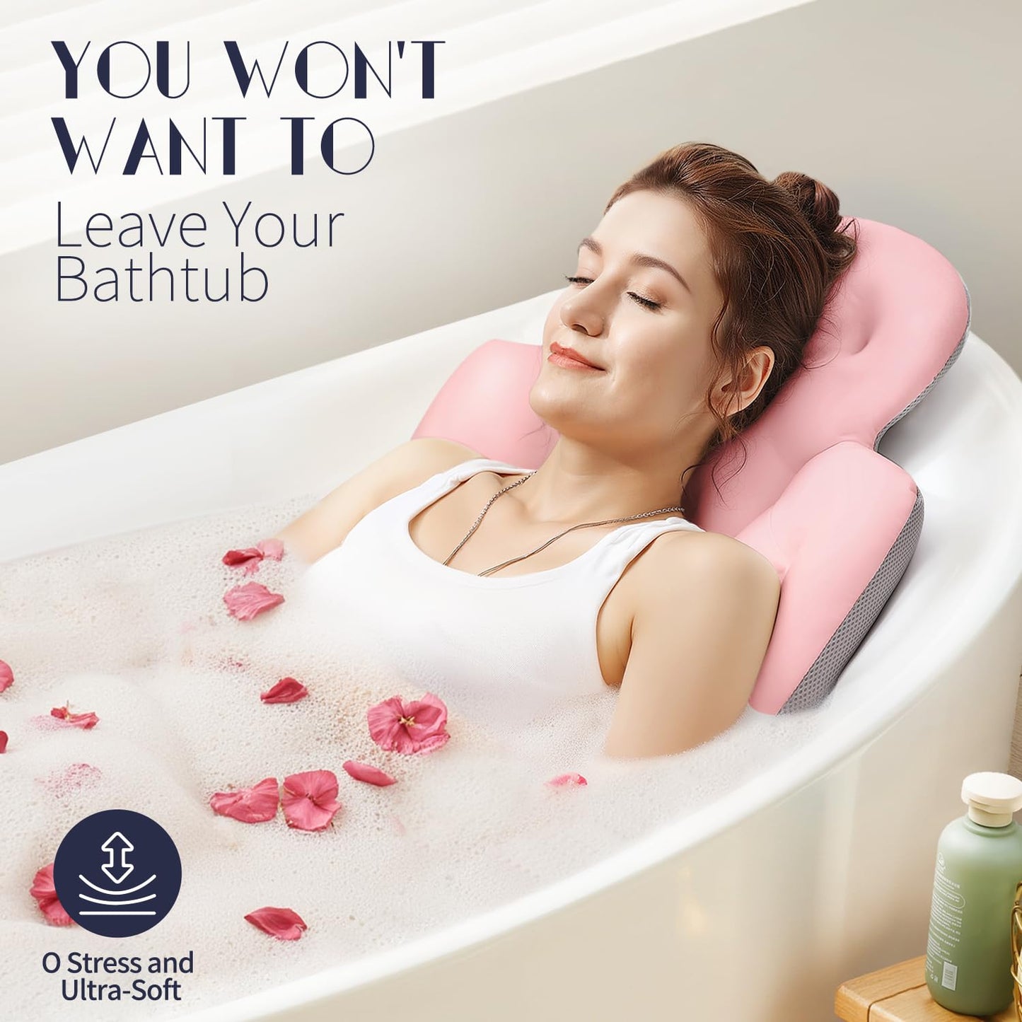 Full Body Bath Pillow for Bathtub, Thick Bathtub Cushion, Luxury Tub Pillow for Bath for Headrest Neck and Back Support Pink 51" x 16" Beauty and Personal Care VOXOR