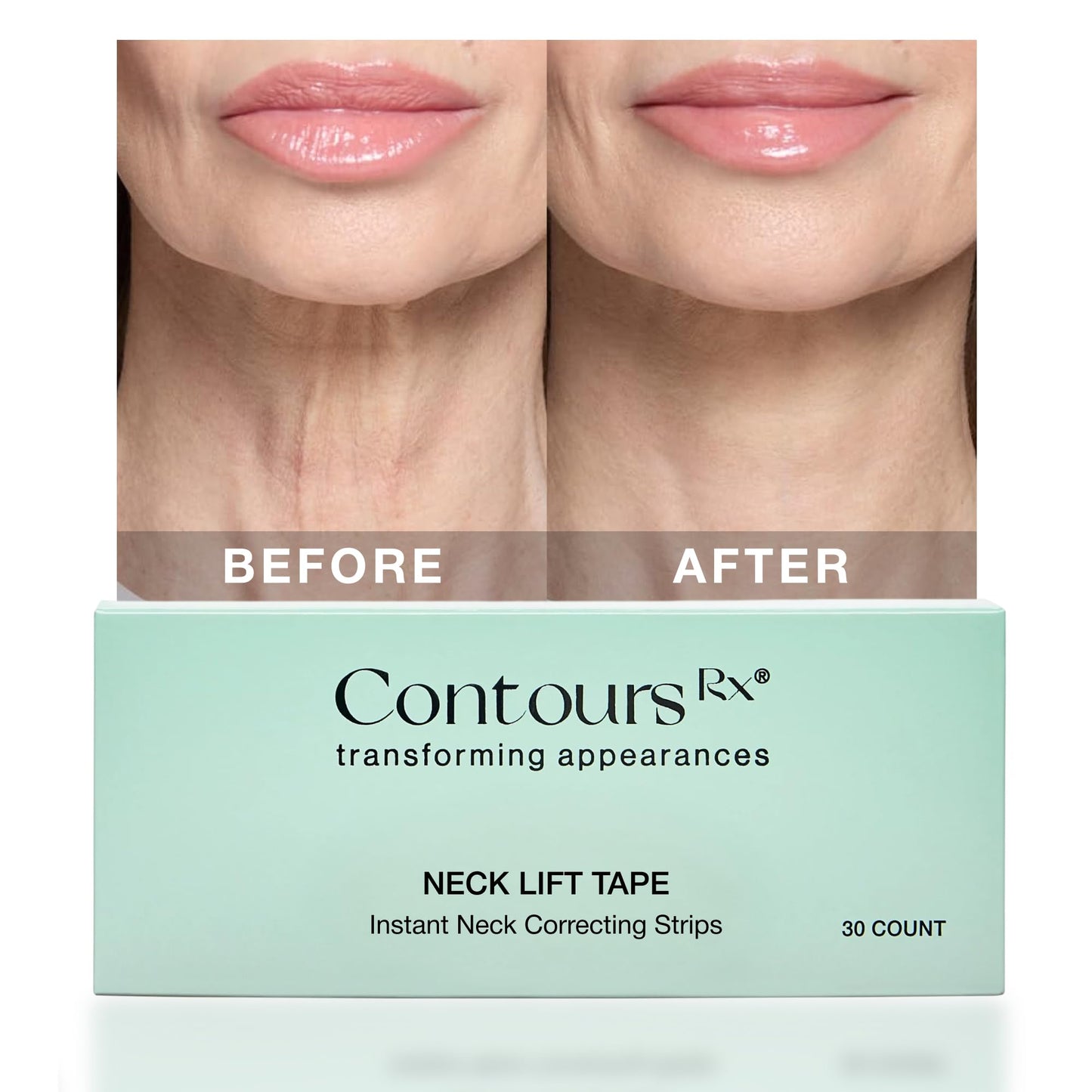 Contours Rx Neck Tightening Tape (30 Count) - Moisturizing Invisible Neck & Décolleté Strips - Instantly Smoothens & Tightens Neckline - Cosmetic Tape Beauty & Personal Care Contours Rx