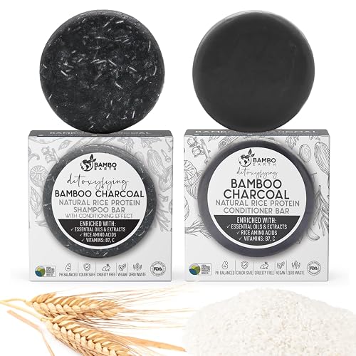 Solid Rice Protein Water Shampoo & Conditioner Hair Soap - Shampoo and Conditioner Bars For Hair With All Natural Plant Based Essential Oils And Zero Beauty & Personal Care BAMBOEARTH
