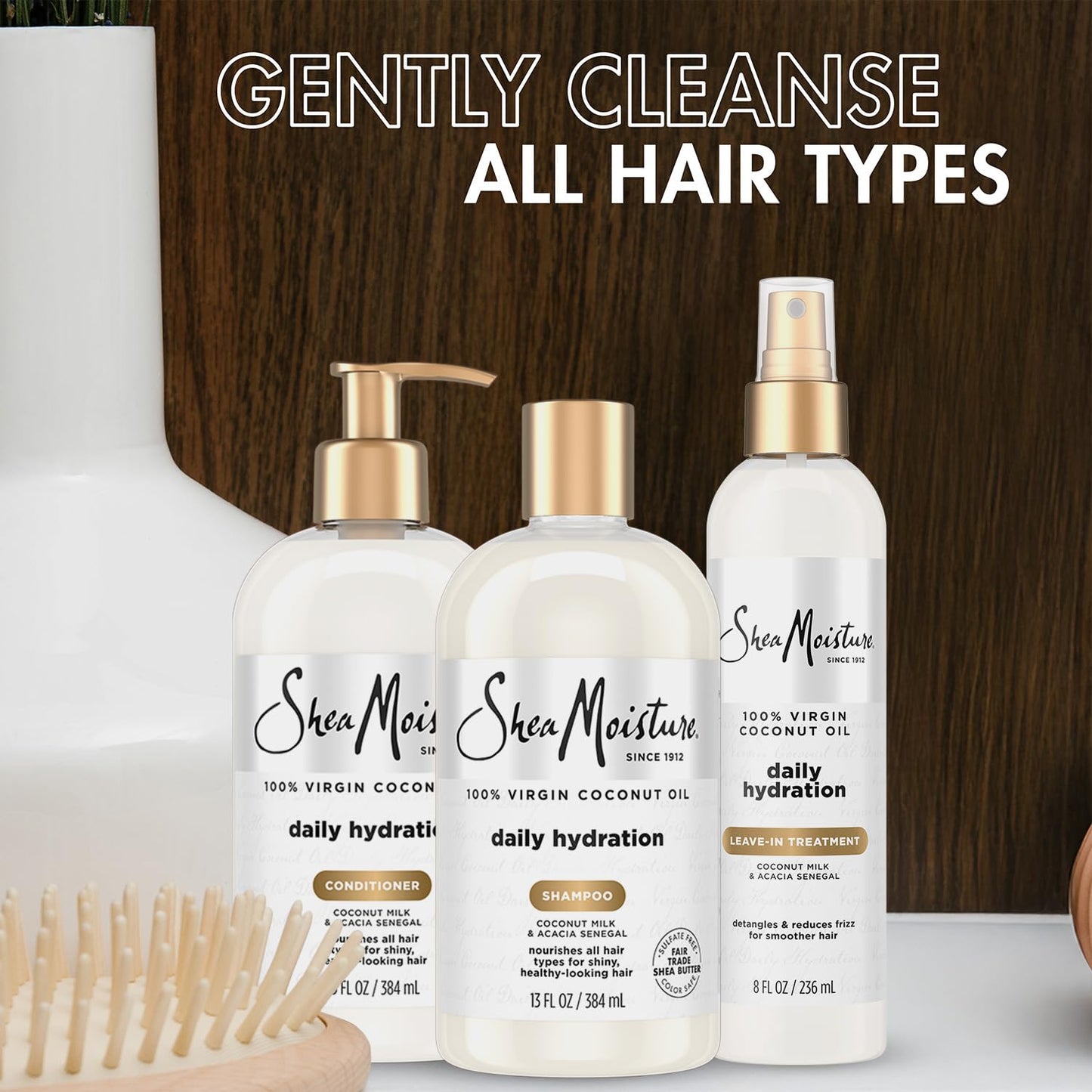 SheaMoisture Shampoo & Conditioner + Leave-in Treatment, Daily Hydration with Coconut Oil, Hair Detangler, Frizz Control, Cruelty-Free (3 Piece Set) Beauty & Personal Care Shea Moisture