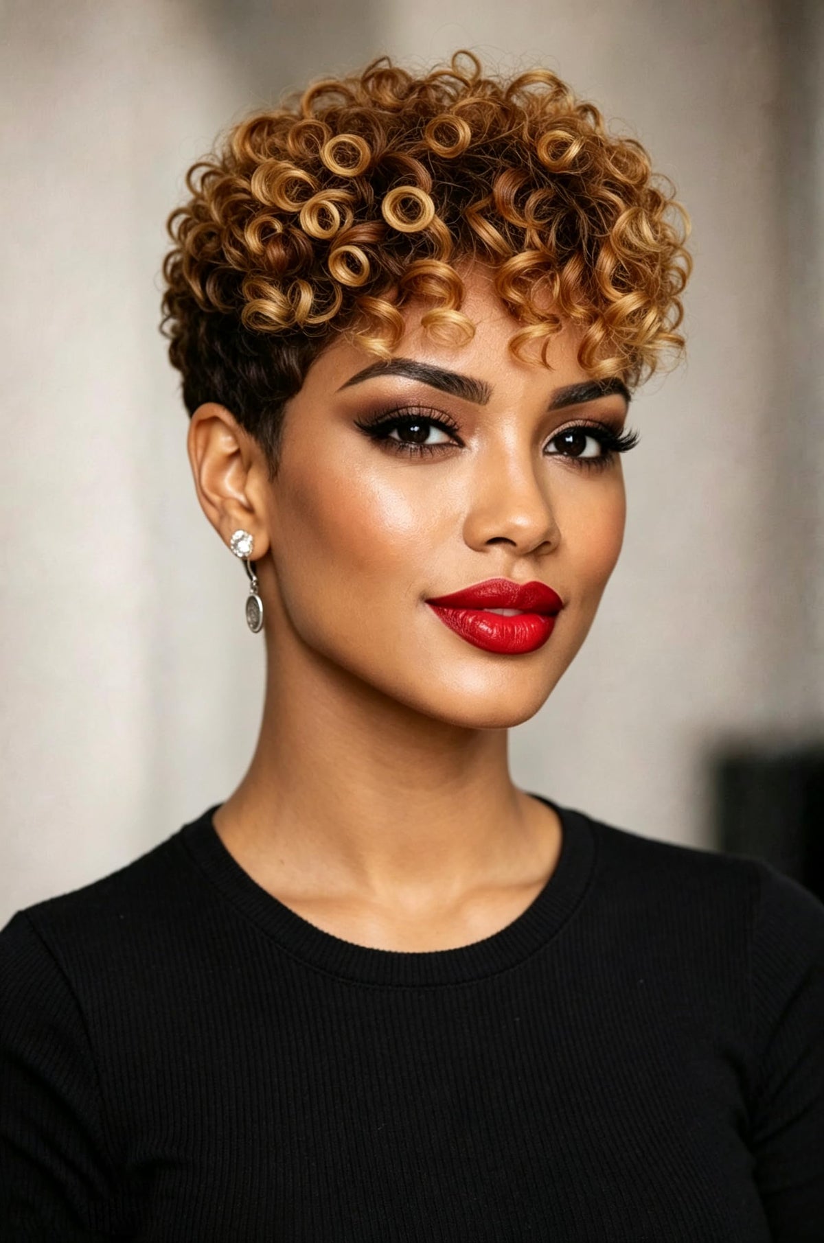 Short Curly Pixie Cut Wig, Two-Tone Black and Blonde Ombre, Synthetic Hair, Natural Looking