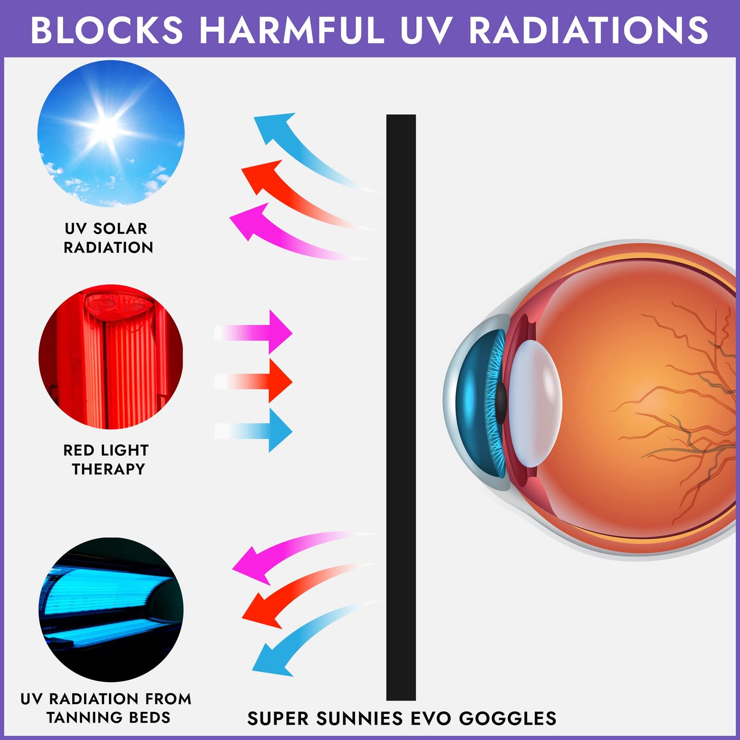 Super Sunnies Flex UV Eye Protection, FDA Compliant Tanning Bed Goggles, Red Light Therapy Glasses - Purple Beauty & Personal Care Super Sunnies