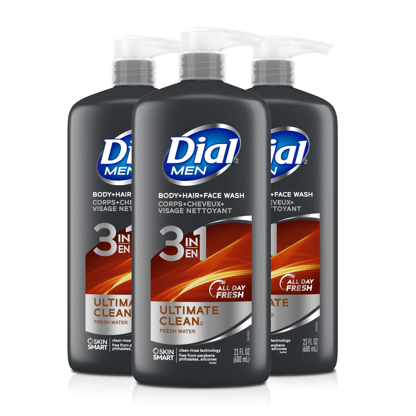 Dial Men 3 in 1 Body, Hair and Face Wash, Refresh, 16 Fl Oz, Pack of 6, Cleanses Deep + Gentle on Skin with Clean Rinse Technology Beauty & Personal Care Dial