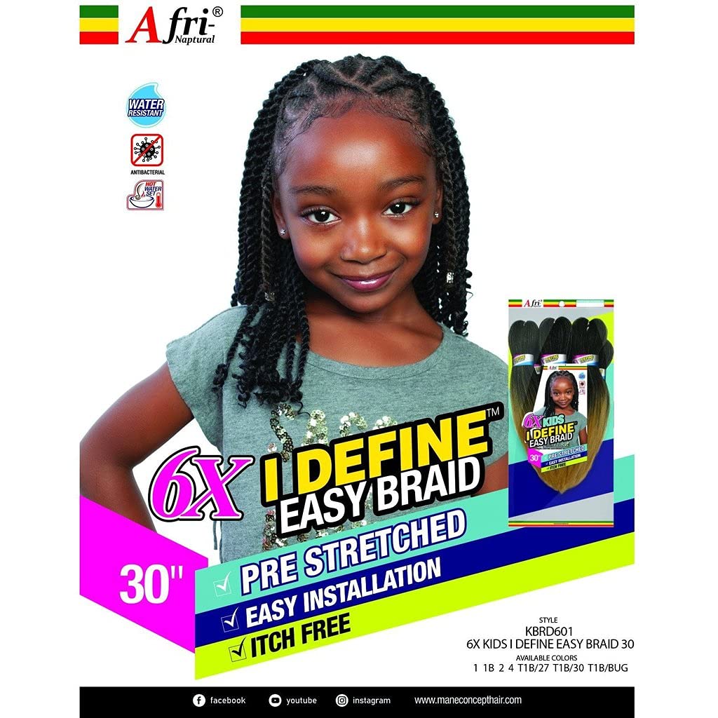 Mane Concept Afri-Naptural Pre-Stretched 6X KIDS I DEFINE EASY BRAID 30" - KBRD601 (1 Jet Black)
