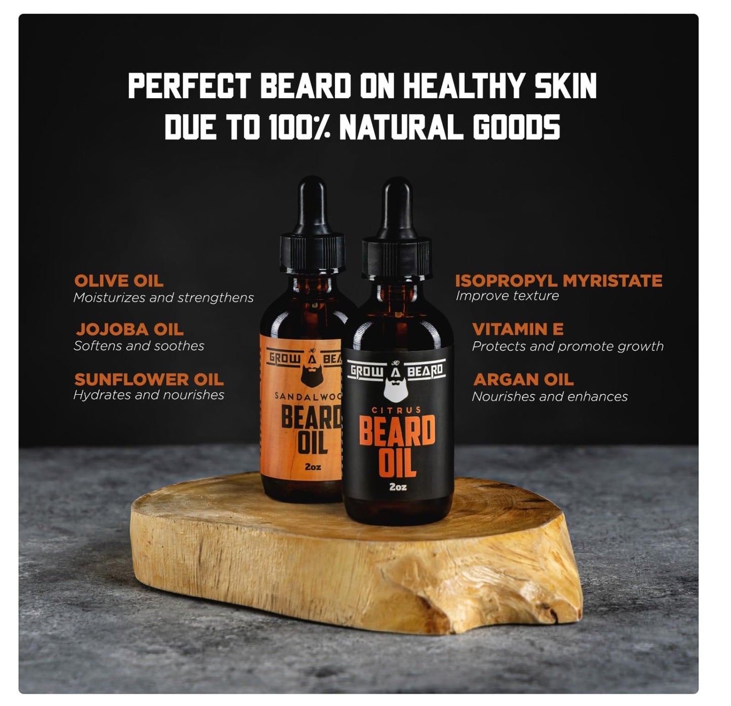 Beard Oil for Men, 2oz Sandalwood & 2oz Citrus Scent, with Jojoba & Argan Oil, Beard Moisturizer, Softener, & Conditioner, All Natural, (2 Pack) Beauty and Personal Care GROW ALPHA BEARD