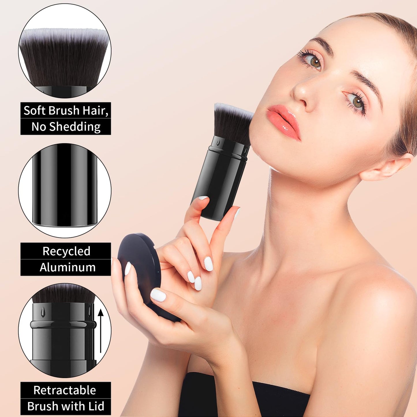 Falliny Makeup Brushes, Retractable Travel Kabuki Powder Foundation Brush, Portable Face Liquid Foundation Sunscreen Brush with Cover for Blending Beauty & Personal Care Falliny
