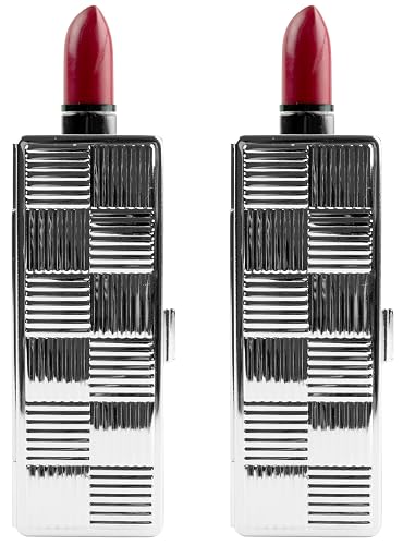Stephanie Imports Set of 2 Rectangular Vintage Lipstick Cases With Glass Mirror (Silver Checker) Beauty & Personal Care Stephanie Imports