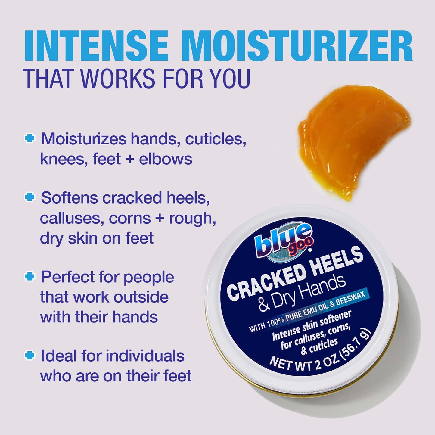 Blue Goo CRACKED HEELS & DRY HANDS Skin Softener for Dry Feet, Hands, Hydrating and Smoothing, Moisturizer, Dryness Relief, 2 Ounce, made with 100% Beauty & Personal Care Blue Goo
