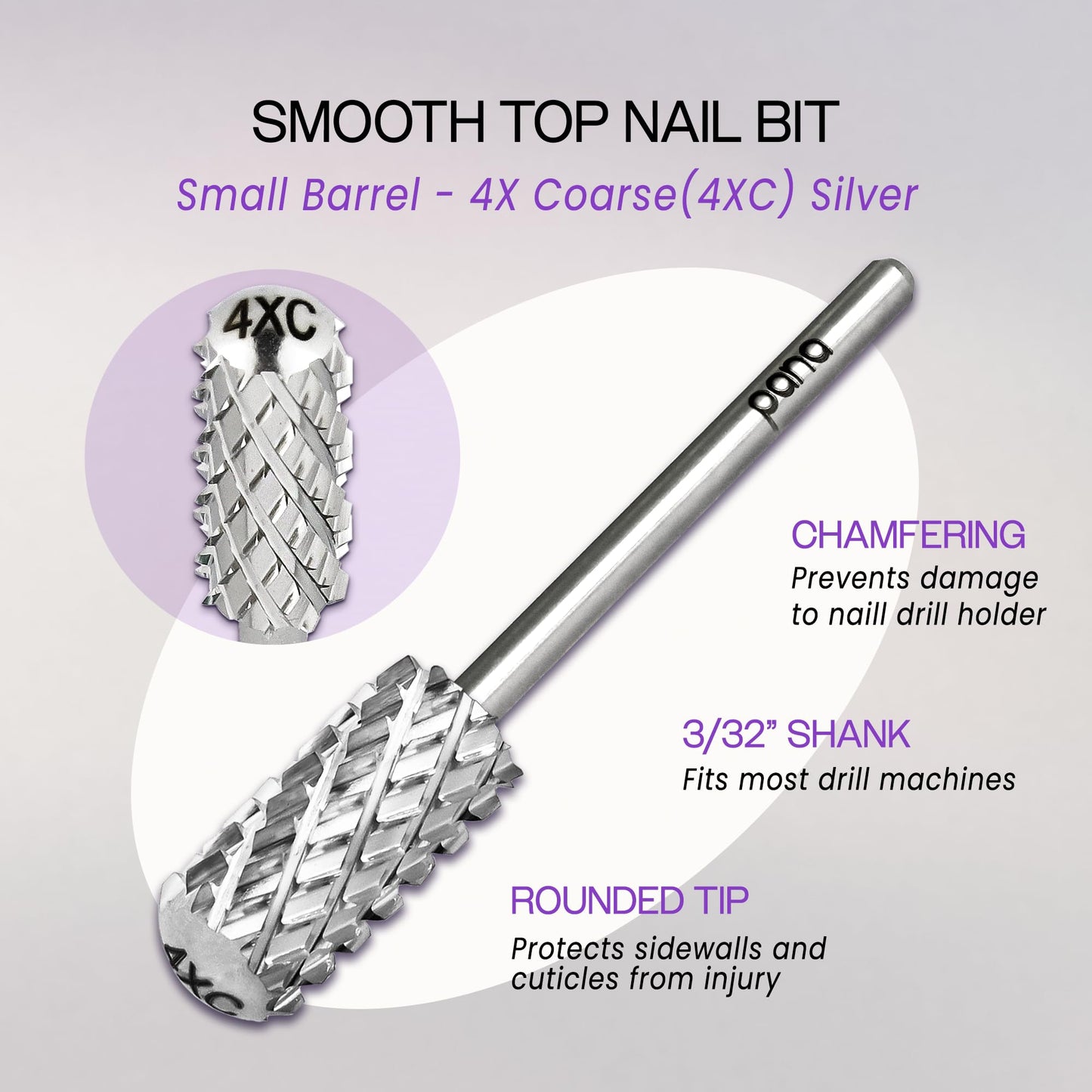 PANA 3/32" Small Barrel Smooth Top Silver Carbide Nail Drill Bit for Manicure, Pedicure and Acrylics (Grit: 4X Extra Coarse - 4XC, 1pc) Beauty & Personal Care PANA