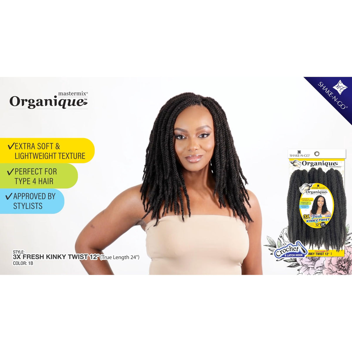 Shake-N-Go Hair extension - Organique - 3X Fresh Kinky Twist 12" (1)