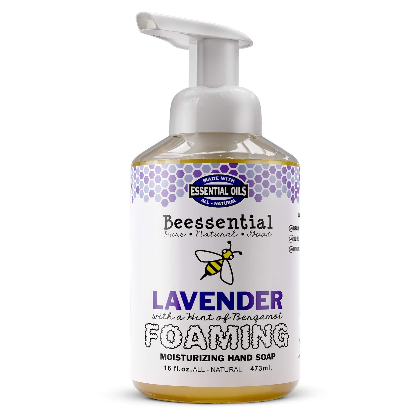 Beessential All Natural Foaming Hand Soap, Lavender and Bergamot Essential Oils, Made with Moisturizing Aloe & Honey - Made in the USA, 16 oz Beauty & Personal Care Beessential