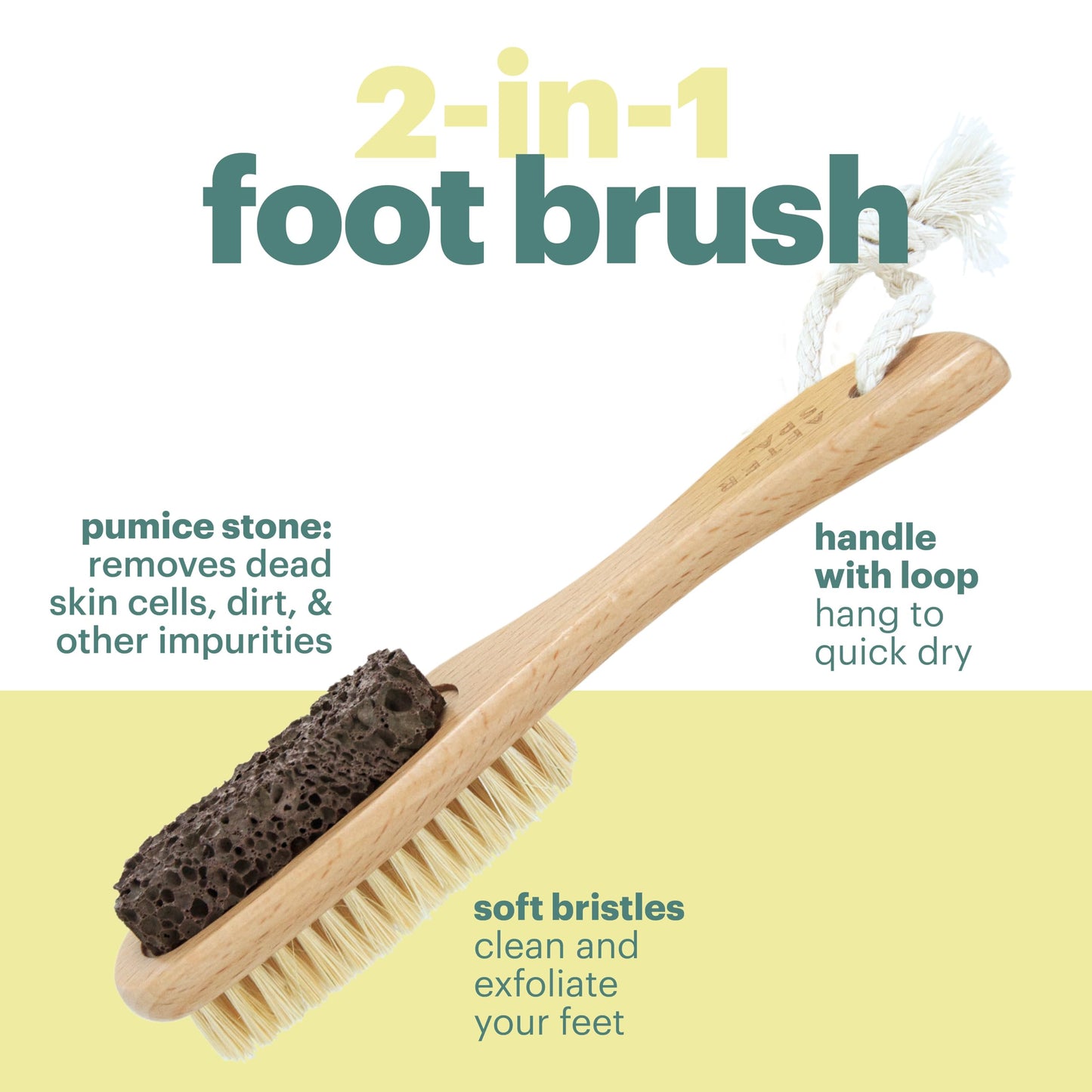 Foot Scrubber Brush by Afterspa, Double Sided Exfoliator Dry Brush with Handle and Pumice Stone, Pedicure for Feet, Vegan and Cruelty-Free Beauty and Personal Care AFTERSPA
