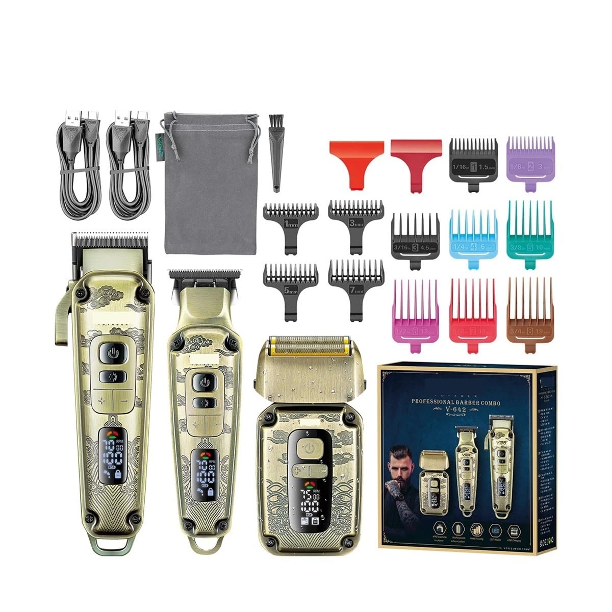 EWKYLSEM Professional high-end Hair Trimmer Set, Retro Metal Electric Push Shear, Home LED Intelligent Digital Clipper, Shaver(White) Beauty and Personal Care EWKYLSEM