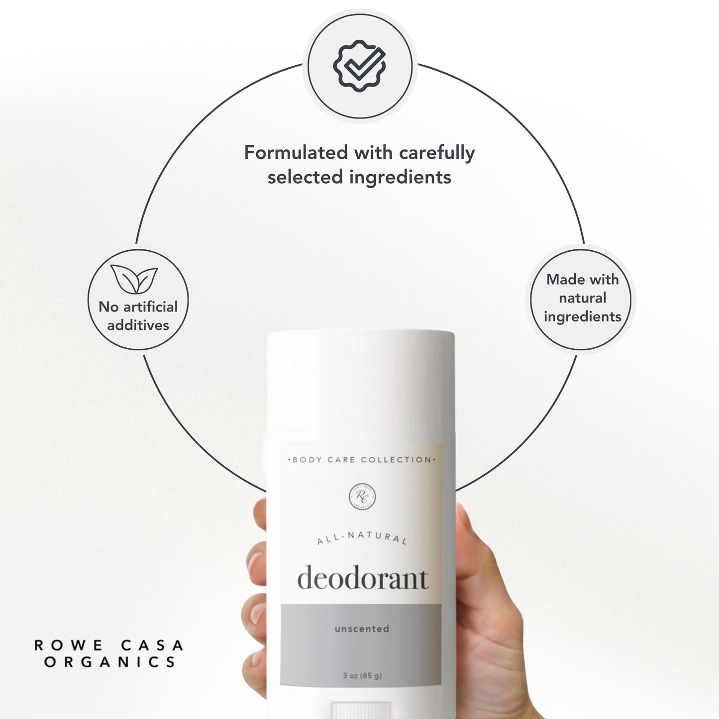 Rowe Casa Organics Unscented Natural Aluminum Free Deodorant for Men and Women, Fragrance-Free and Paraben-Free Deodorant Stick with Therapeutic-Grade Beauty and Personal Care Rowe Casa Organics
