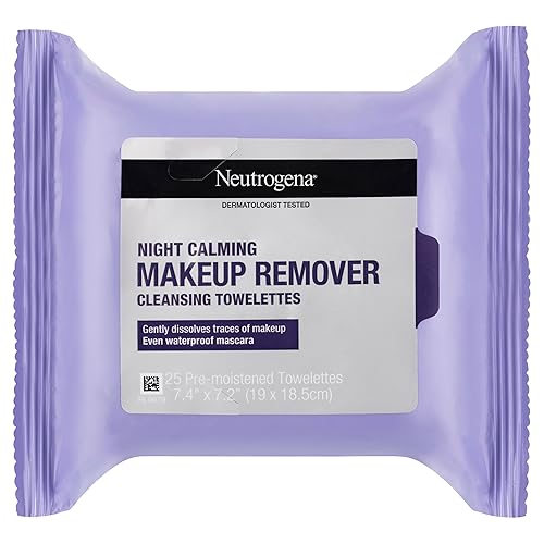 Neutrogena Night Calming Cleansing Makeup Remover Face Wipes, Disposable Nighttime Facial Towelettes to Remove Dirt, Oil, Makeup & Waterproof Mascara Beauty & Personal Care Neutrogena