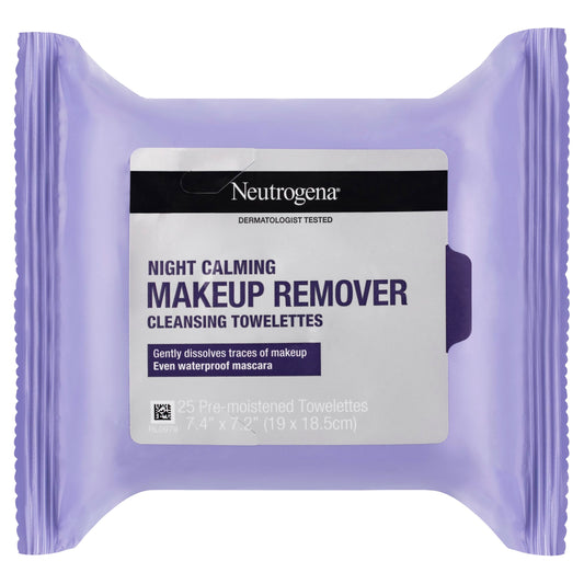 Neutrogena Night Calming Cleansing Makeup Remover Face Wipes, Disposable Nighttime Facial Towelettes to Remove Dirt, Oil, Makeup & Waterproof Mascara Beauty & Personal Care Neutrogena