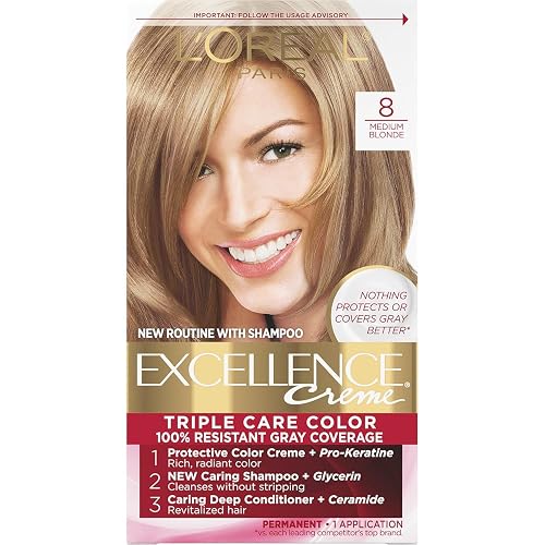 L'Oreal Paris Excellence Creme Permanent Hair Color, 8 Medium Blonde, 1 kit (Pack of 2) Beauty & Personal Care L'Oreal Paris