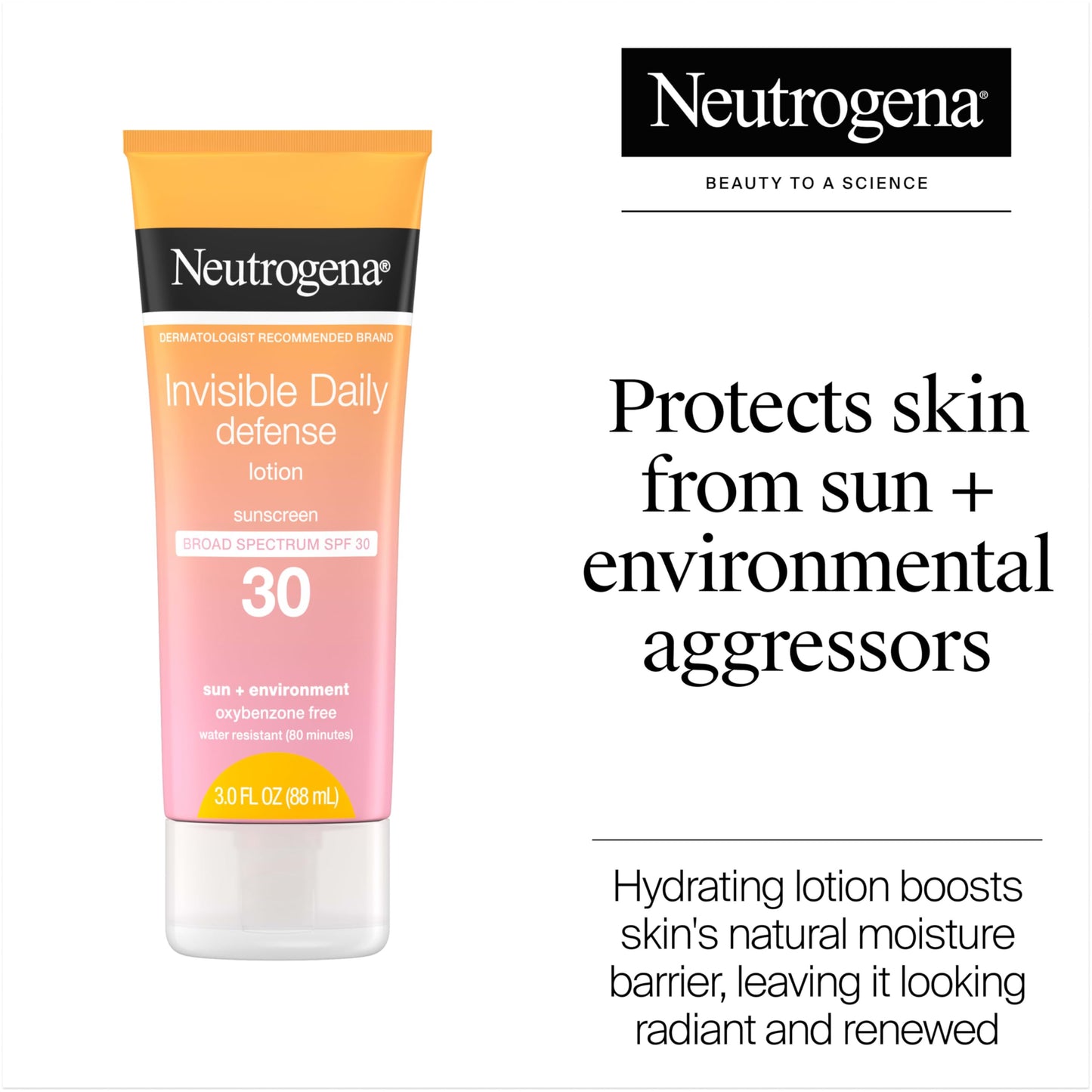 Neutrogena Invisible Daily Defense Sunscreen Lotion, Broad Spectrum SPF 30, Oxybenzone-Free & Water-Resistant, Sun & Environmental Aggressor Beauty & Personal Care Neutrogena