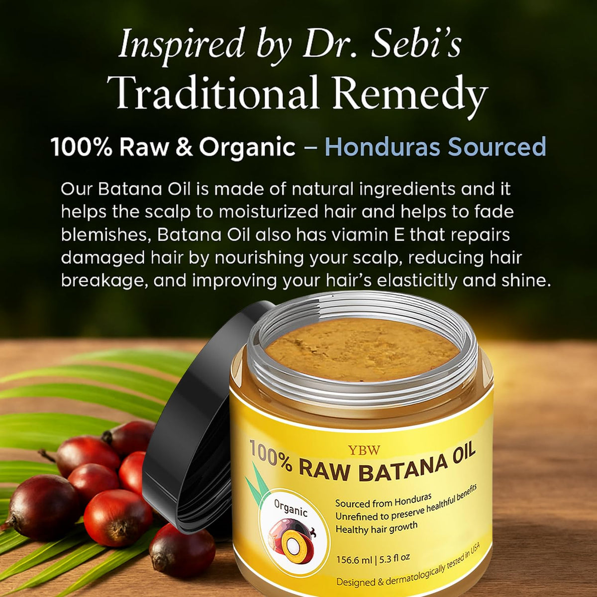 Raw Batana Oil for Hair Growth by Dr. Sebi Organic Raw Honduras Oil - 100% Pure & Natural Botana Paste for Thicker, Stronger Hair for Men and Women Beauty & Personal Care YBW