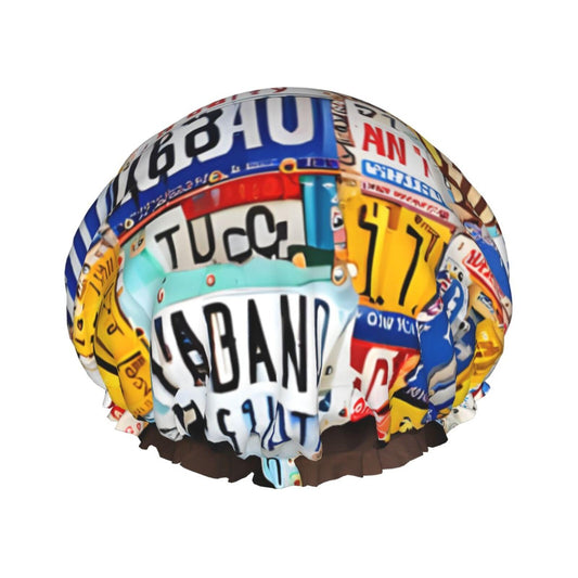 License Plate Map Printed Double Layer Lined Shower Cap,Shower Caps For Women Reusable Beauty and Personal Care BEIVGOXL
